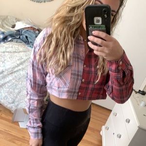 Plaid crop button down shirt